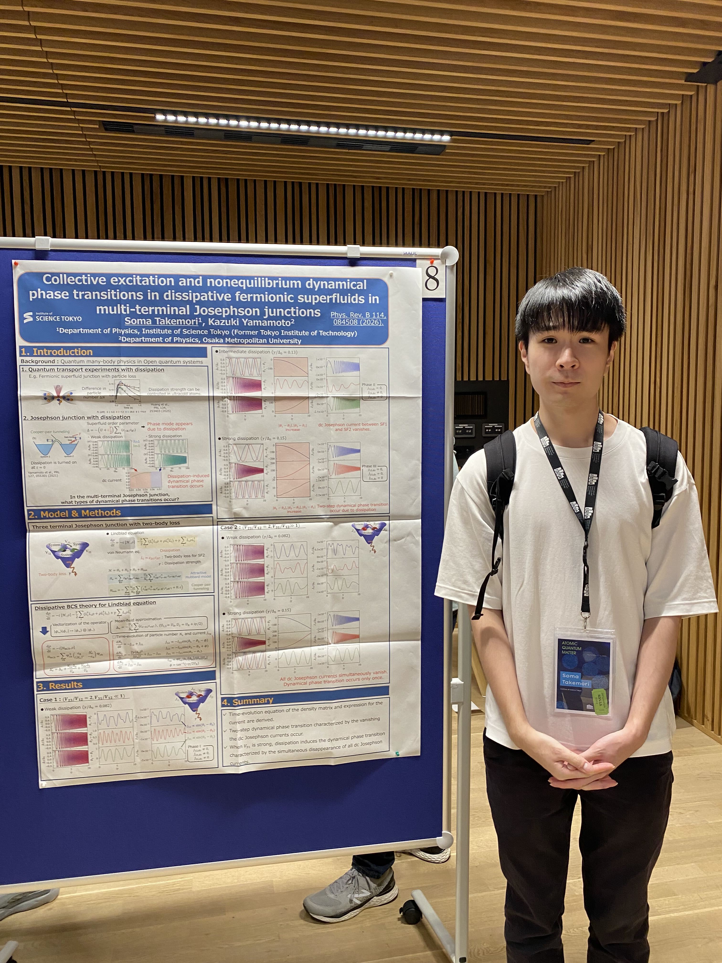 Poster presentation by Mr. Soma Takemori at Atomic Quantum Matter 2026